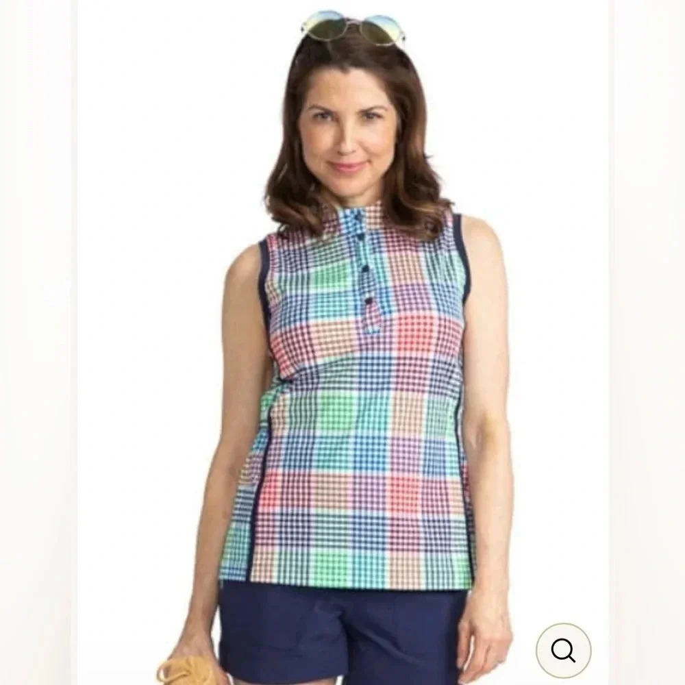 Kinona Make it Snappy Golf Athletic Top Vacation Plaid Sun Protection Size XL